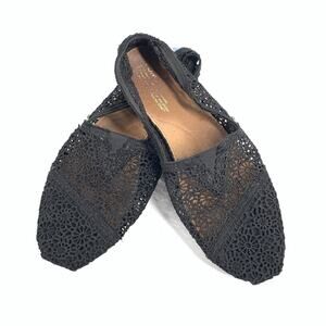 Toms Alpargata Crochet Slip On Shoes Ballet Flats Size 10 Womens Solid Black